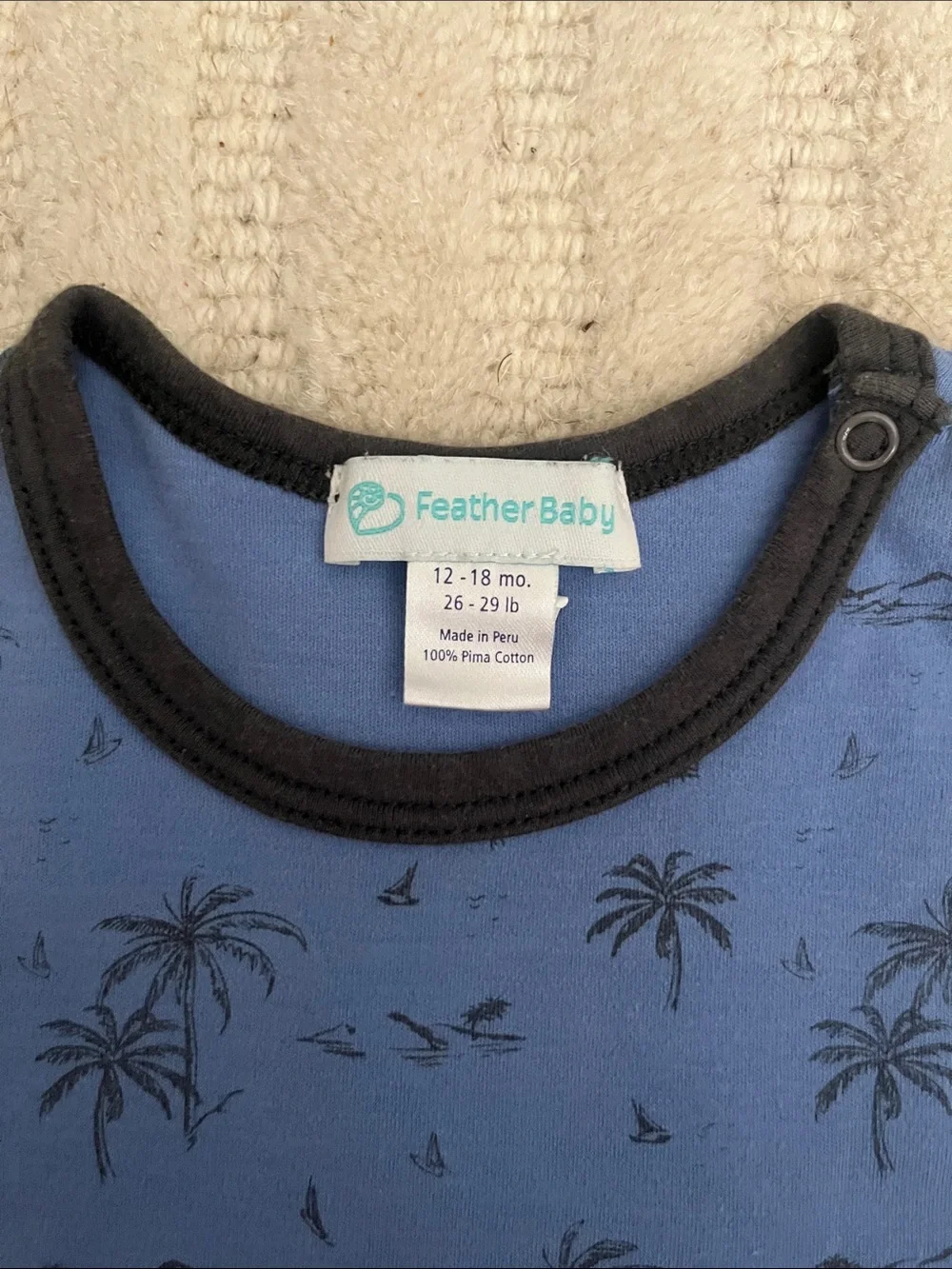 Feather Baby Blue Palm-Print Sleeveless One-Piece Bodysuit